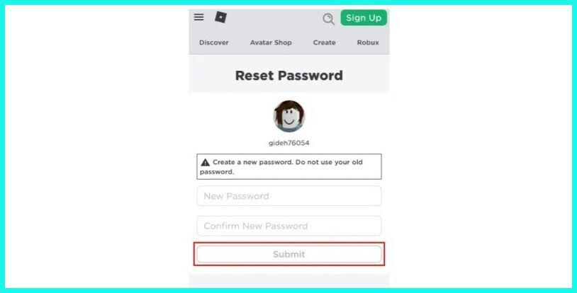 сбросить пароль роблокс